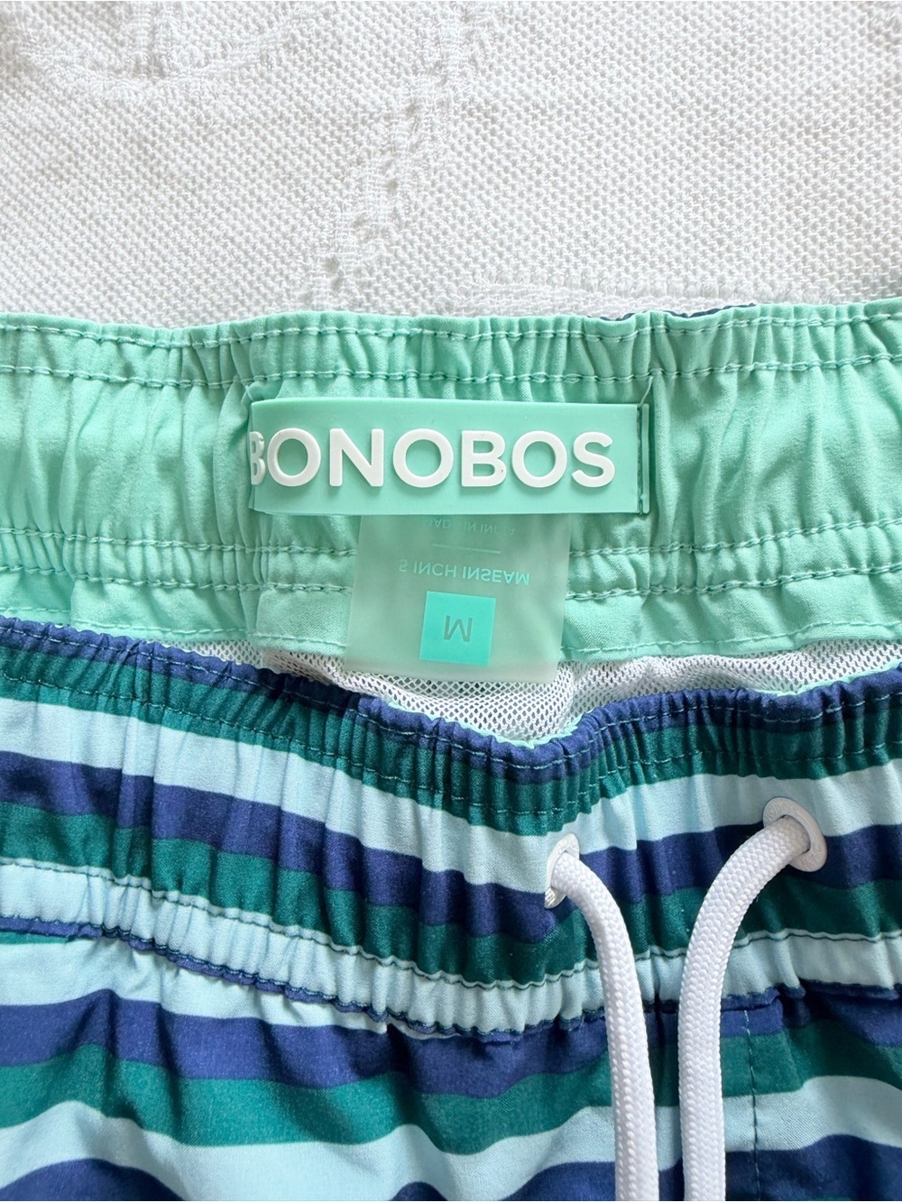 Bonobos Striped Navy and Aqua Swim Trunks - Picture 2 of 3
